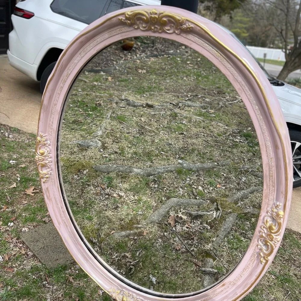 Refinished Large Vintage Oval Wall Mirror by Carolina Mirror Company 31”x25”